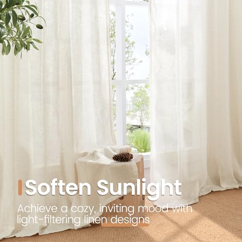 Linen Kitchen Window Curtains Over Sink (Light Beige / 30"W x 36"L (Pack of 2))