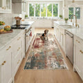 Washable Runner 3'x7' Abstract Area Rug for Hallway Rustic Brown (Rust Red/Green/Blue/Multi / 3' x 7' (Runner))