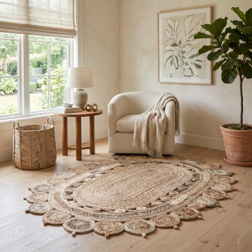 Natural Jute 7x9 Oval Area Rug for Home Decor (Brown/Beige / 7' x 9' (Oval))