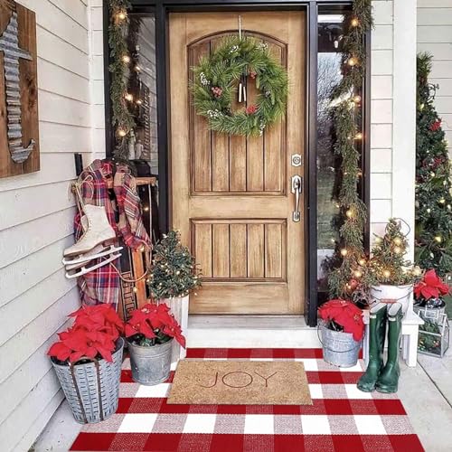 Christmas Plaid Outdoor Rug (2'4" x 3'7" (Rectangular) / Red and White Plaid)