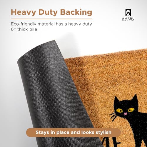 Coir Welcome Mat (Black Cat / 17x29)