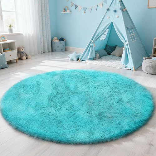 Round Area Rug for Bedroom (Light Blue / 5' (Round))