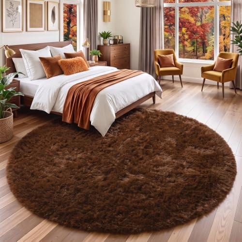 Chocolate Brown Round Circle Area Rug 4Ft for Bedroom Living Room (Brown / 4' (Round))
