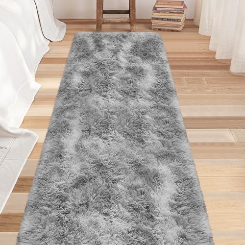 Super Soft Fluffy Living Room Area Rug 2x8 ft Tie (Tie-dyed Grey / 2' x 8' (Runner))