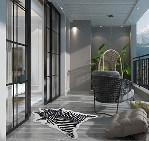 Zebra Print Rug Faux Animal Cowhide Skin Area Rug Leather Carpet Mat Small Size for Home Office Livingroom 3.1' x 3.6' (Zebra Print - 3.1x3.6ft)
