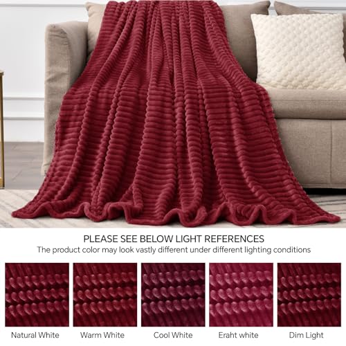 Ribbed Jacquard Burgundy Fleece Twin Blanket for Couch (Burgundy / Twin(60"x80"))