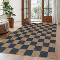 Checkered Easy Jute Living Room Rugs (5' x 7' (Rectangular) / Blue/Checkerboard -1)