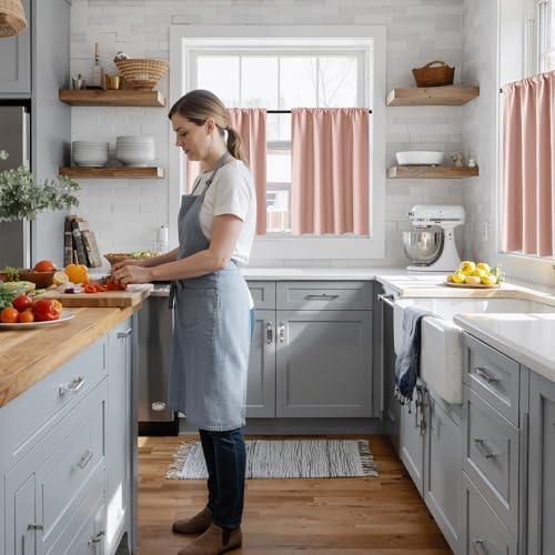 100% Blackout Basement Curtains 24 inches Long (100% Blackout - Peach Pink / 34"W x 24"L (Pack of 2))