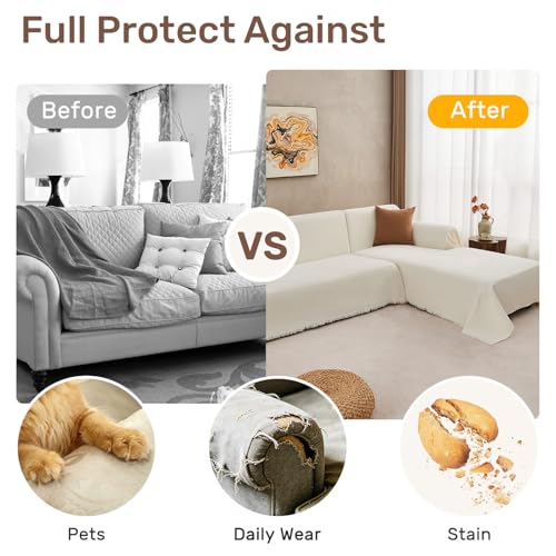 2 Pieces Sectional Couch Covers L Shaped Cover L Cream White (Cream White / 71"×102"+71"×110")