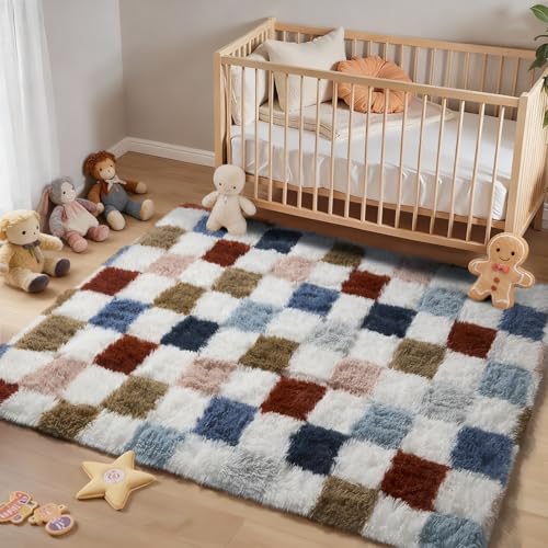 Checkered Rainbow Rug for Living Room Bedroom (Checkered Rainbow / 4' x 6' (Rectangular))
