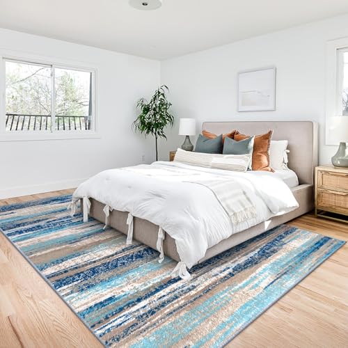 Washable Abstract 9x12 Area Rug for Living Room Non Slip Bedroom Rug (Blue Aqua/Beige Taupe Multi / 9' x 12' (Rectangular))