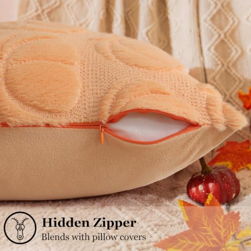 Fall Pumpkin Faux Fur Throw Pillow Covers 20x20 Set of 2 (Pumpkin / 20" x 20" (Pack of 2))