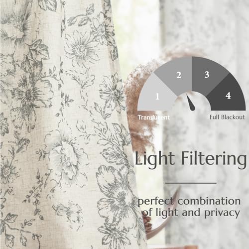 Floral Lined Linen Curtains 84 Long for Living Room 2 Panels (Lined Grey / 50"W x 84"L (Pack of 2))