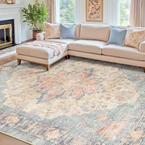 Washable Area Rug (Blue/Orange/Red / 8' x 10' (Rectangular))