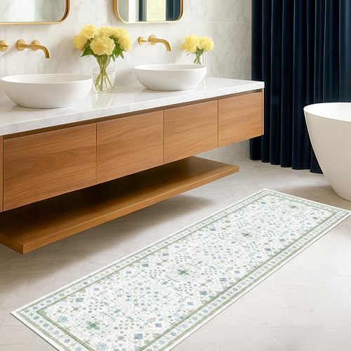 Boho Bathroom Runner 2x7 (2' x 7' (Runner) / Cream Green)