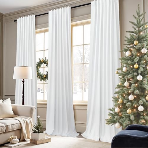 Black Out Curtains 63 Inch Long Small White Blackout Energy Saving Dining Room Darkening Curtain for Nursery Office Shabby Chic Faux Linen Kids Bedroom Curtains 63 Inch Length 2 Panels Back Tab Pocket (White / 52"W x 63"L (Pack of 2))