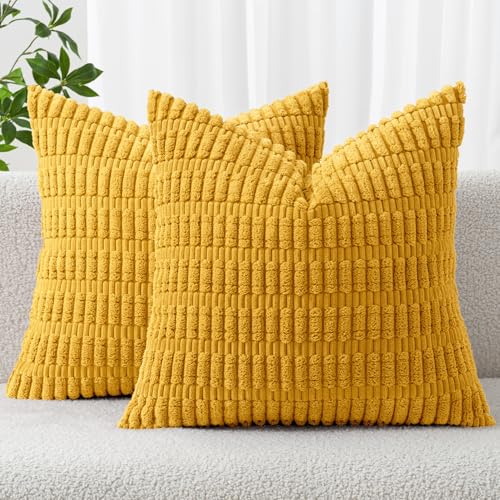 Decorative Throw Pillow Covers 12x12 Mustard Yellow Pack of 2 (Mustard Yellow / 12" x 12" (Pack of 2))