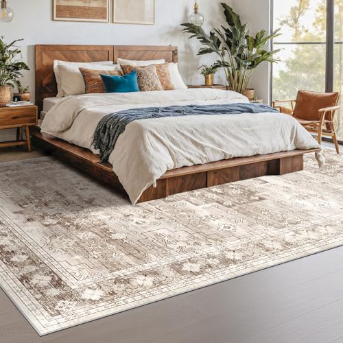Washable Farmhouse Living Room Rug (8' x 10' (Rectangular) / Latte / Beige)