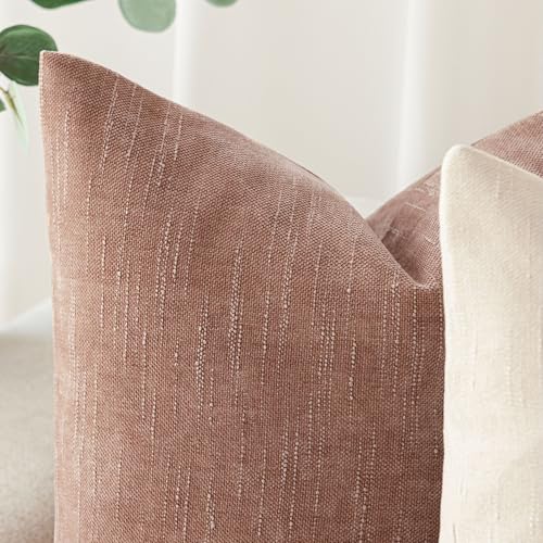 Solid Textured Chenille Throw Pillow Covers 20x20 (20" x 20" (Pack of 2) / Rose Dawn)