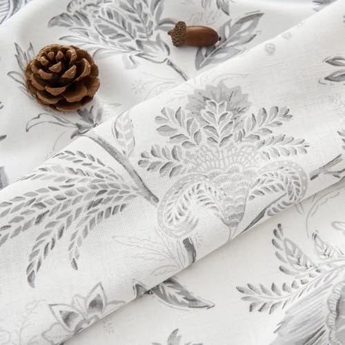 Light Grey Floral Linen Curtains 84 Inch Vintage Back Tab 2 Panels (*Jacobean Light Grey / 50"W x 84"L (Pack of 2))