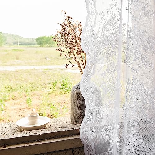 Vintage Lace Curtains 54 Inches Length (Bright White / 52"W x 54"L (Pack of 2))