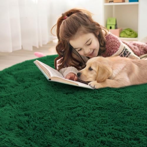 Dark Green Round Rugs for Bedroom (6 Ft Round / Dark Green)