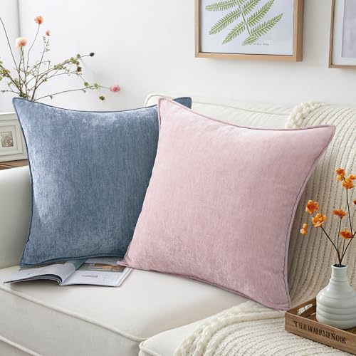 Chenille Blue Grey Velvet Throw Pillow Covers 12x20 Set of 2 (Blue Grey / 20" x 12" (Pack of 2))