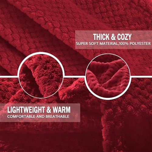 Soft Waffle Fleece Bed Blanket Queen Size (Deep Red / 90x90 in)