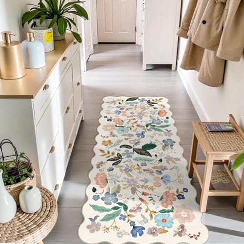 Hallway 2x5 Washable Runner Rug (2' x 5' (Rectangular) / Cream/Floral)
