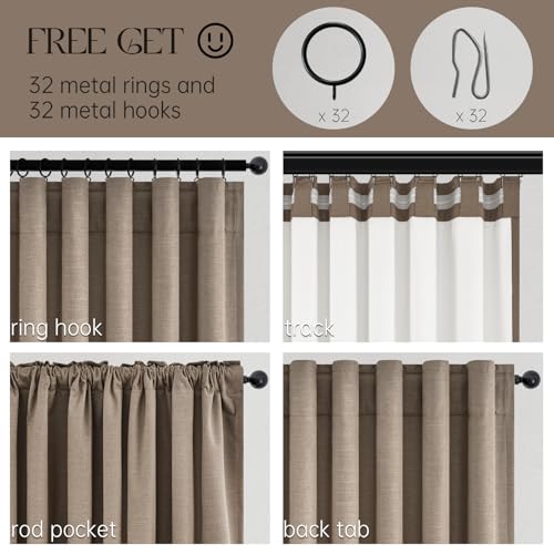96 inch long linen blackout curtains 2 Panels 100% Black out Linen texture Curtain Modern Farmhouse Dark Flax Window Drapes with Back Tab Rod Pocket Room Darkening Thermal for Bedroom Living Room (Faux Linen / 52"W x 96"L (Pack of 2))