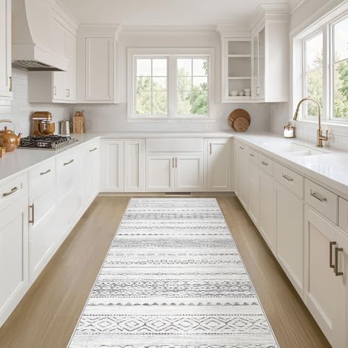 Boho 2x6 Runner Rug Machine Washable Rugs Non Slip Gray (Color Gray / 2' X 6' (Runner))