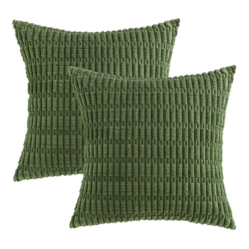 Corduroy Decorative Throw Pillow Covers 18x18 Moss Green Pack of 2 (Moss Green / 18" x 18" (Pack of 2))