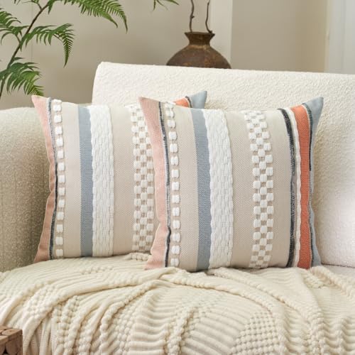 Boho Throw Pillow Covers 18x18 Inch Set of 2 (Orange Blue / 18" x 18" (Pack of 2))