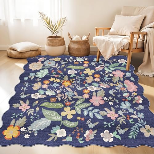 Floral Square Area Rug for Family (5' x 5' (Square) / Purple)