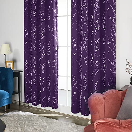 Living Room Curtains 84 Inches Long (Purple Grape/Tree Branch / 52"W x 84"L (Pack of 2))