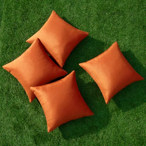 Pack of 4 Decorative Outdoor Throw Pillow Covers Linen Waterproof Pillow Covers Summer Farmhouse Cushion Cases for Patio Garden Tent Balcony Couch Sofa 16x16 Inch Orange (16" x 16" (Pack of 4) / Orange)