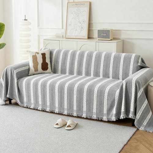 Couch Cover for Dogs (Striped Braid Grey / 91*134 inch)
