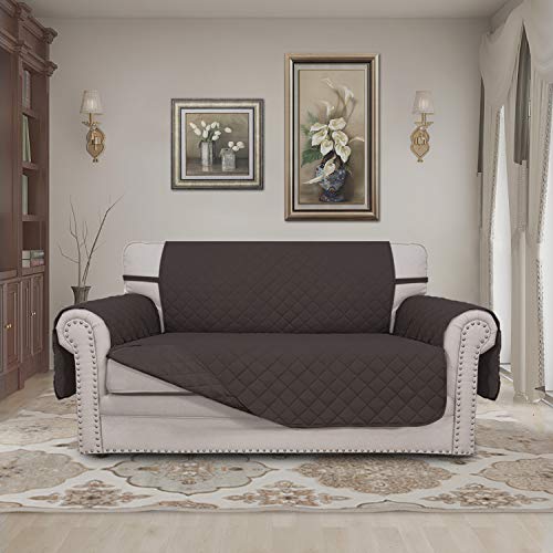 Reversible Loveseat Couch Cover for 2 Cushion Couch Sofa Cover for Dogs Water Resistant Furniture Protector with Foam Sticks Elastic Straps for Pet (Chocolate/Chocolate / Medium Loveseat)