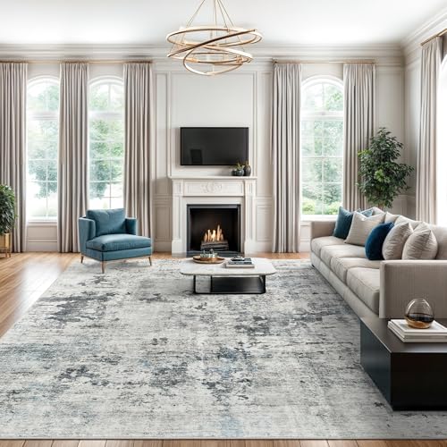 Abstract Rug 8x10 Large Living Room Area Rugs Washable Gray (Gray/Blue / 8' x 10' (Rectangular))