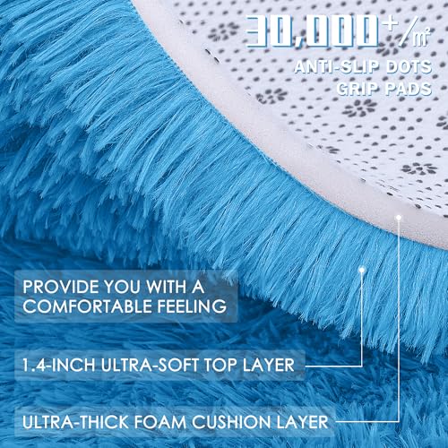 Bright Blue Round Rugs for Bedroom (4 Ft Round / Bright Blue)