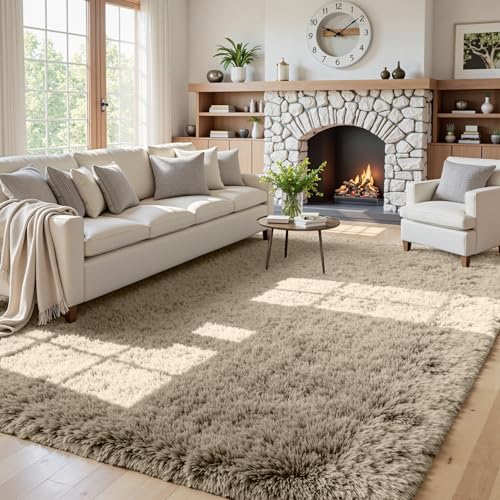 5x8 Fluffy Shag Area Rugs for Living Room Bedroom (Gray Camel / 5' x 8' (Rectangular))