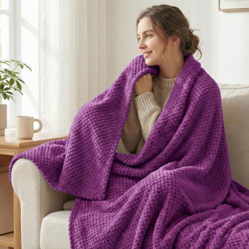 Large Waffle Fleece Throw Blanket for Couch (Purple / 50x70 in)