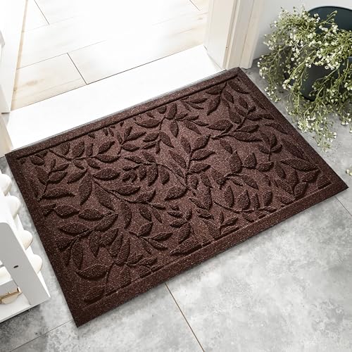 Coffee Brown Leaves Fall Outdoor Indoor Entrance Doormats (Leaves-coffee / 1'5" x 2'6" (Rectangular))