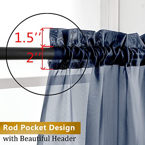 2 Piece Dark Blue Extra Long Sheer Curtains 120 Inch Length (40"W x 120"L (Pack of 2) / Navy Blue)