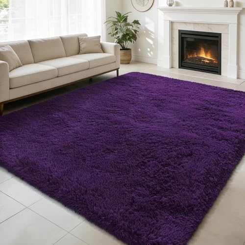 8x10 Fluffy Area Rugs for Living Room (Grape Purple / 8' x 10' (Rectangular))