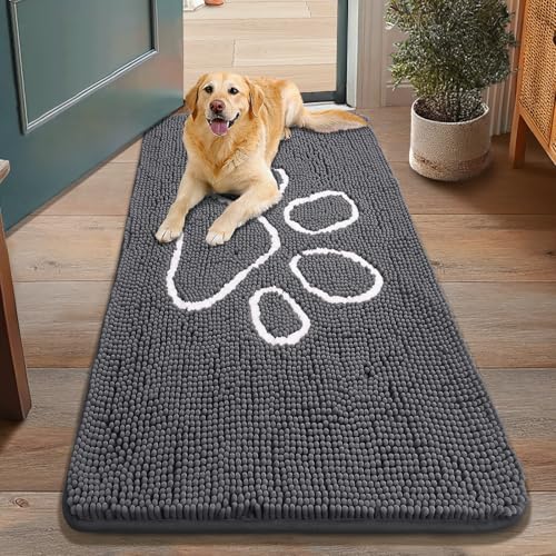 Dog Door Mat for Muddy Paws (48"X30" / Dark Grey and White)