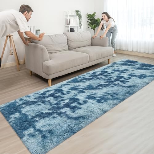 Super Soft Fluffy Living Room Area Rug 3x10 ft Tie (Tie-dyed Blue / 3' x 10' (Runner))