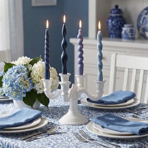 4 Pcs Twisted Taper Candles (Pure / 7.87 Inch / Blue)