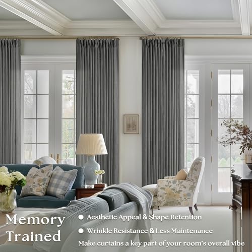 Dark Grey 80 Inch Pinch Pleated Linen Semi Sheer Curtains 2 Panel Set (Charcoal Grey / 40"W x 80"L (Pack of 2))