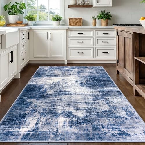 Abstract Area Rugs 5x7 Ft Washable Rugs for Living Room (Navy/Grey/White / 5' x 7' (Rectangular))